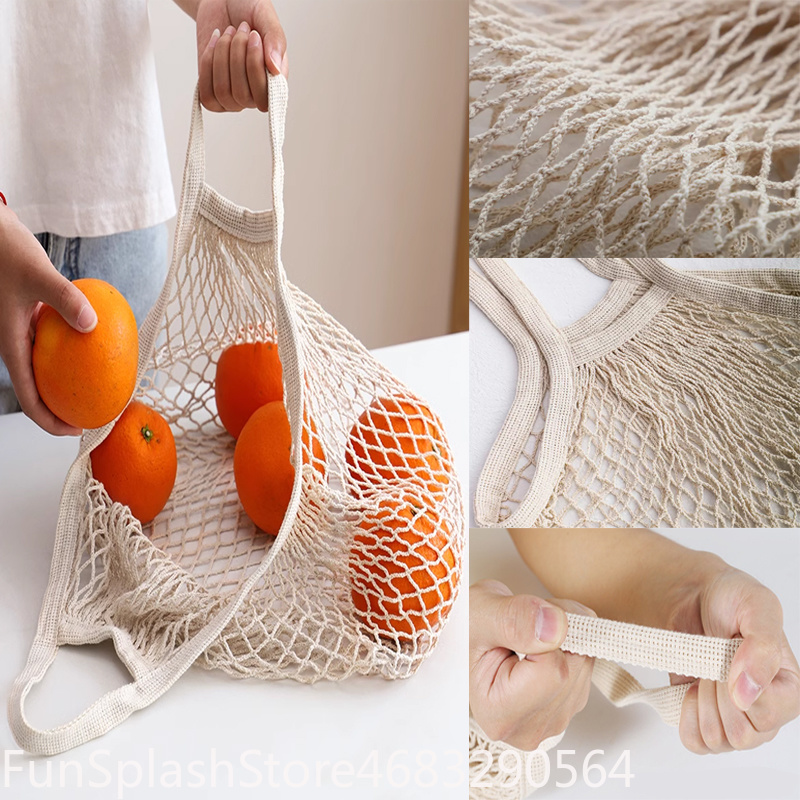 Reusable Produce Bag - Handheld Foldable Cotton Mesh Shopping Bag